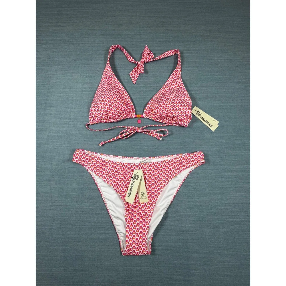 No‎ Boundaries Pink Geometric Bikini Set XL 16-18 Extra Cheeky High Leg NWT